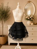 Ivory Lace & Black Tiered Two-Piece Dress