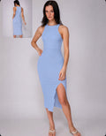 Sky Blue Ribbed Midi Dress