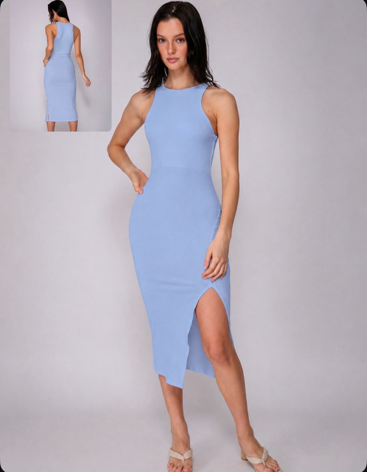 Sky Blue Ribbed Midi Dress