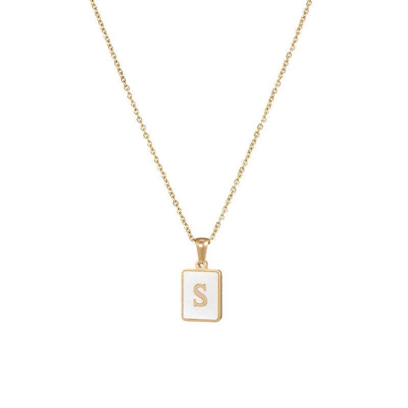 Square Initial 18K Gold-plated Stainless Steel Necklace -FGS: O