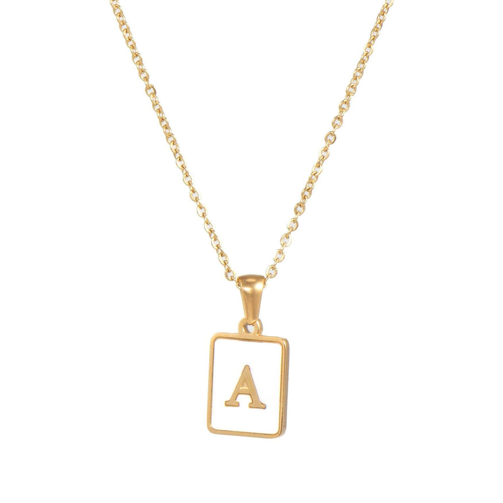 Square Initial 18K Gold-plated Stainless Steel Necklace -FGS: O