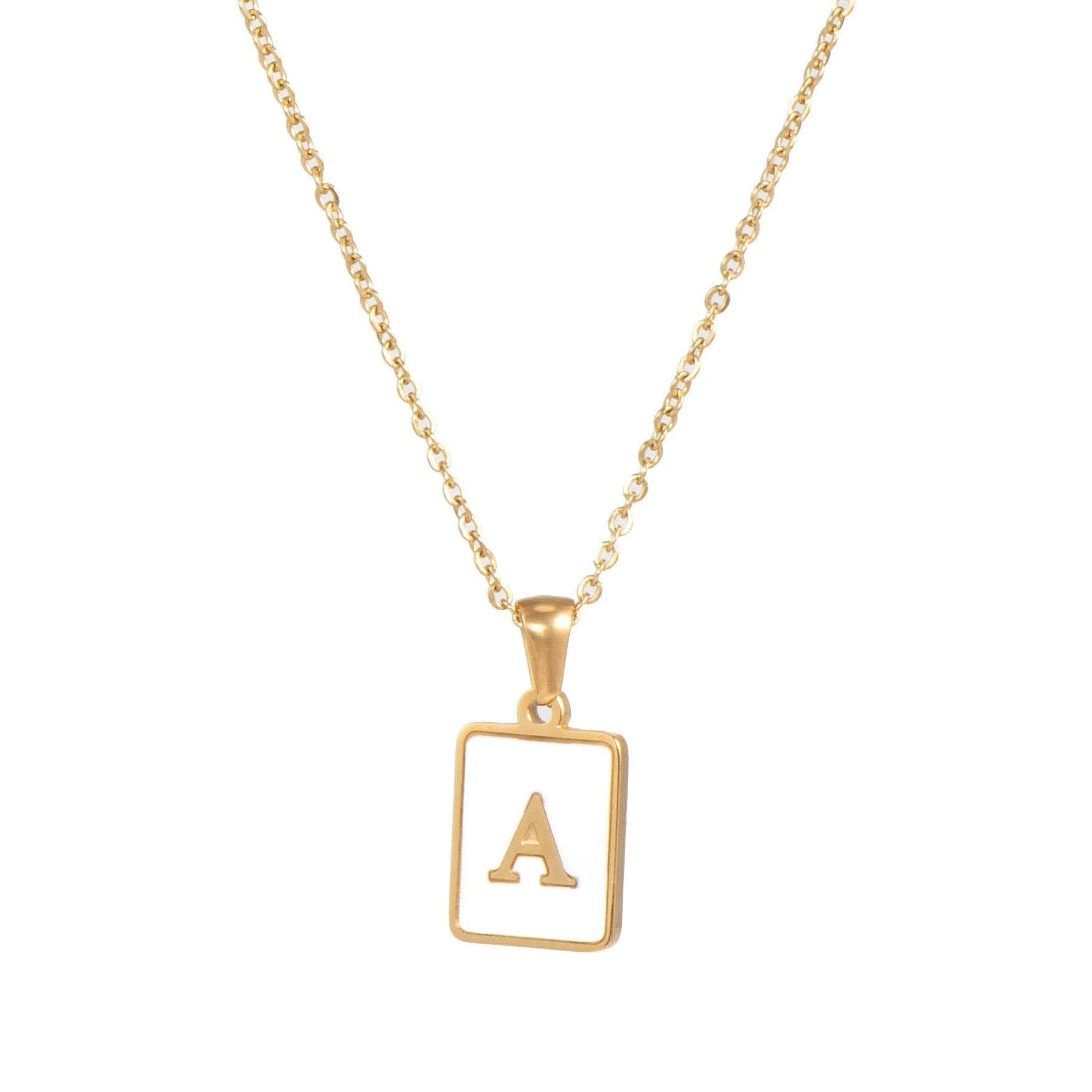 Square Initial 18K Gold-plated Stainless Steel Necklace -FGS: U