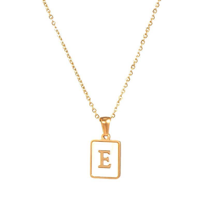 Square Initial 18K Gold-plated Stainless Steel Necklace -FGS: O