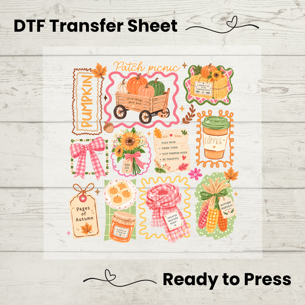 Patch Picnic Cute Autumn Collage DTF Transfer: 10"