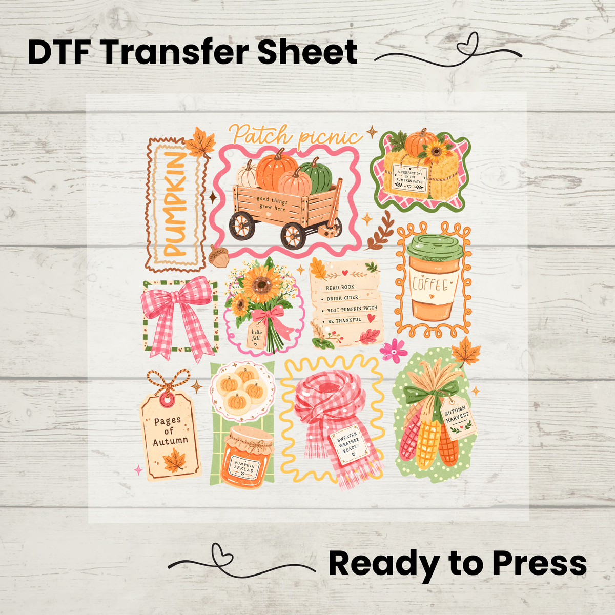 Patch Picnic Cute Autumn Collage DTF Transfer: 10"