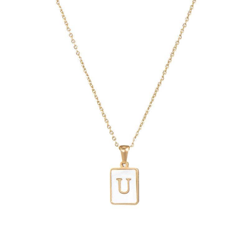 Square Initial 18K Gold-plated Stainless Steel Necklace -FGS: K