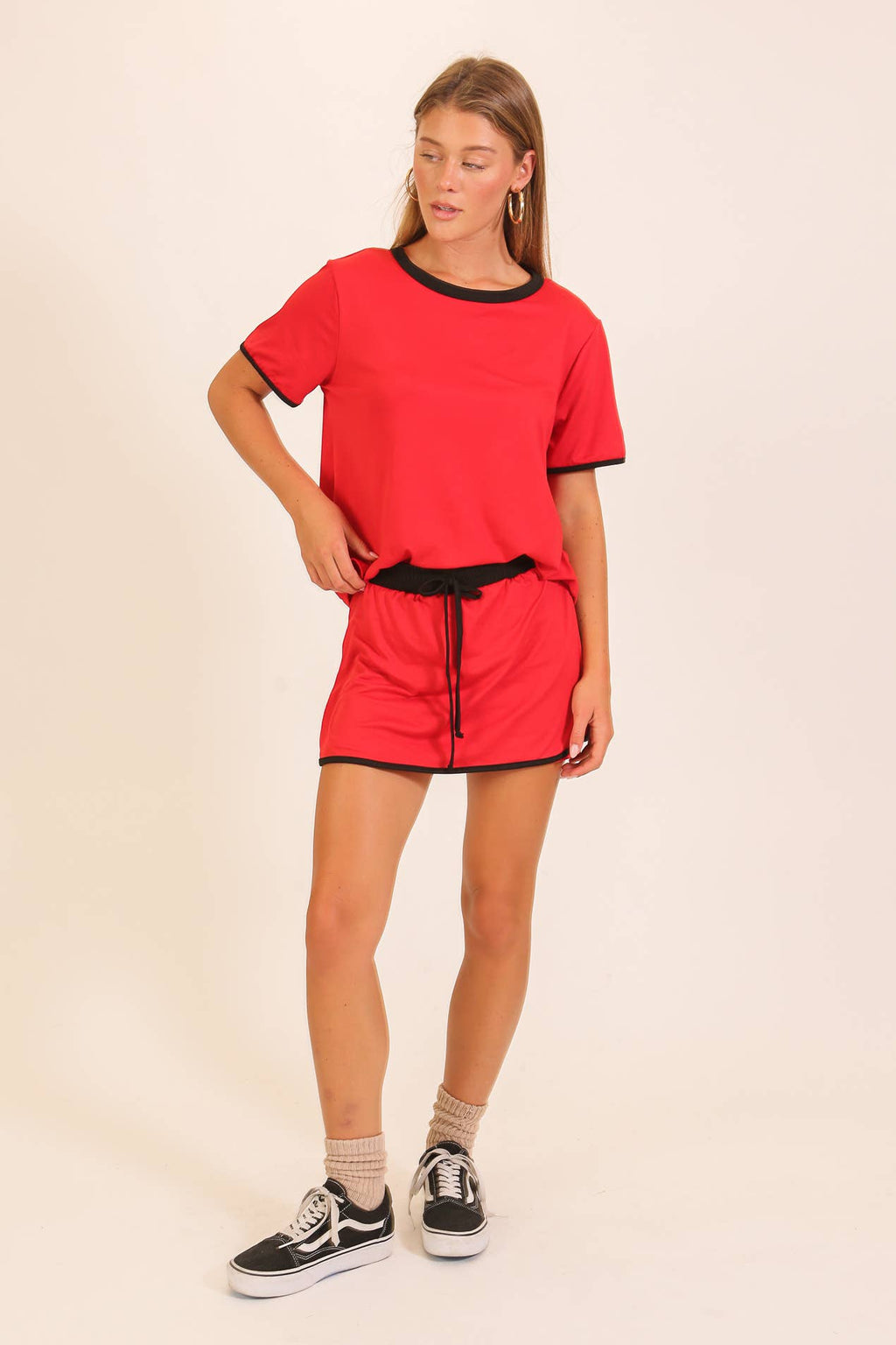 Contrast Trim Knit Game Day Skort Set: Burgundy/white / L