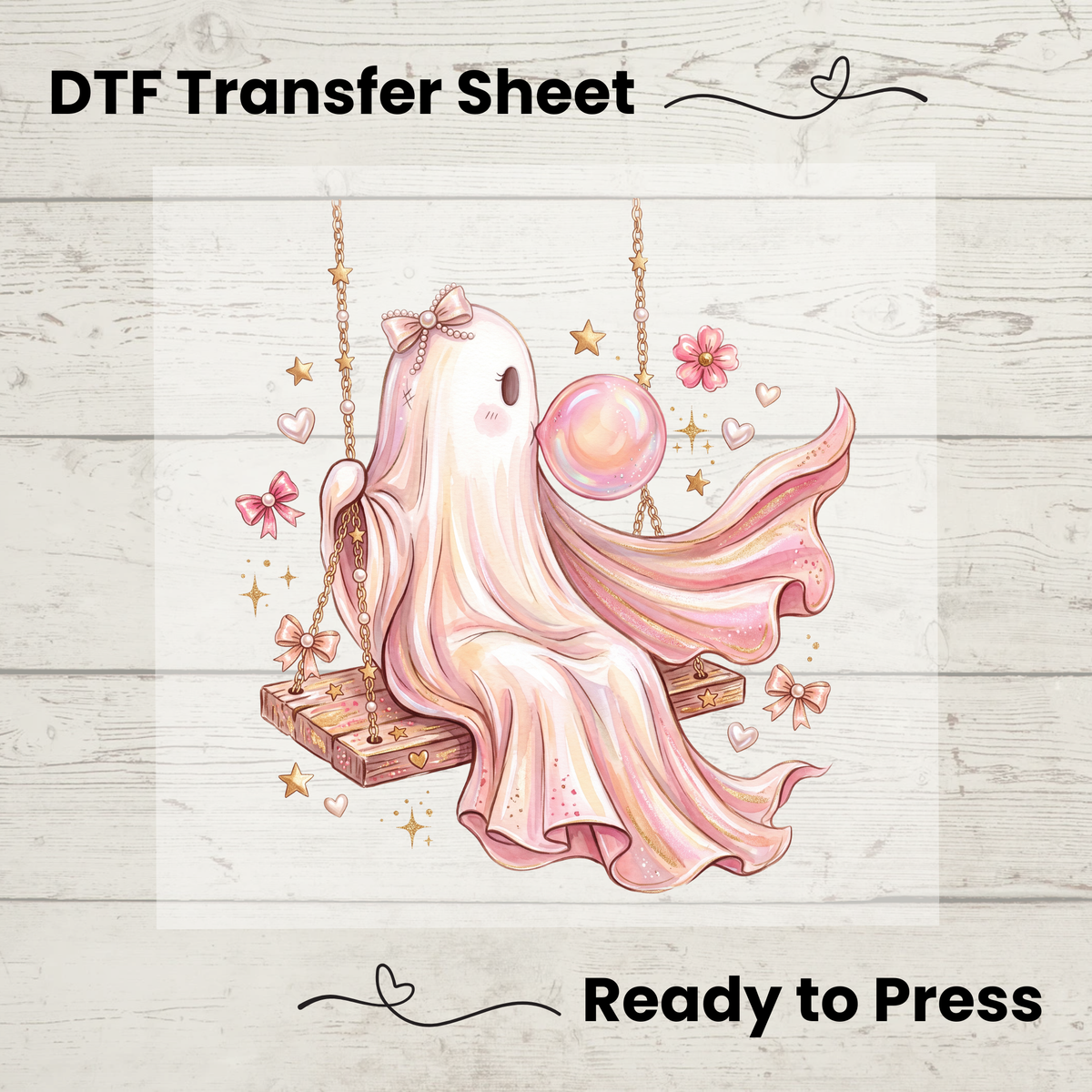Pink Coquette Ghost Swing Halloween DTF Transfer: 10"