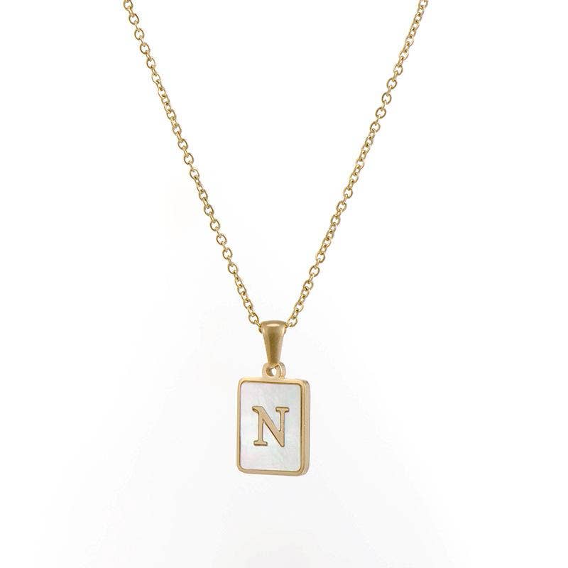 Square Initial 18K Gold-plated Stainless Steel Necklace -FGS: V