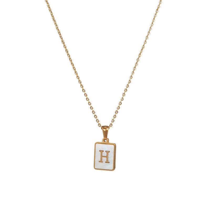 Square Initial 18K Gold-plated Stainless Steel Necklace -FGS: V