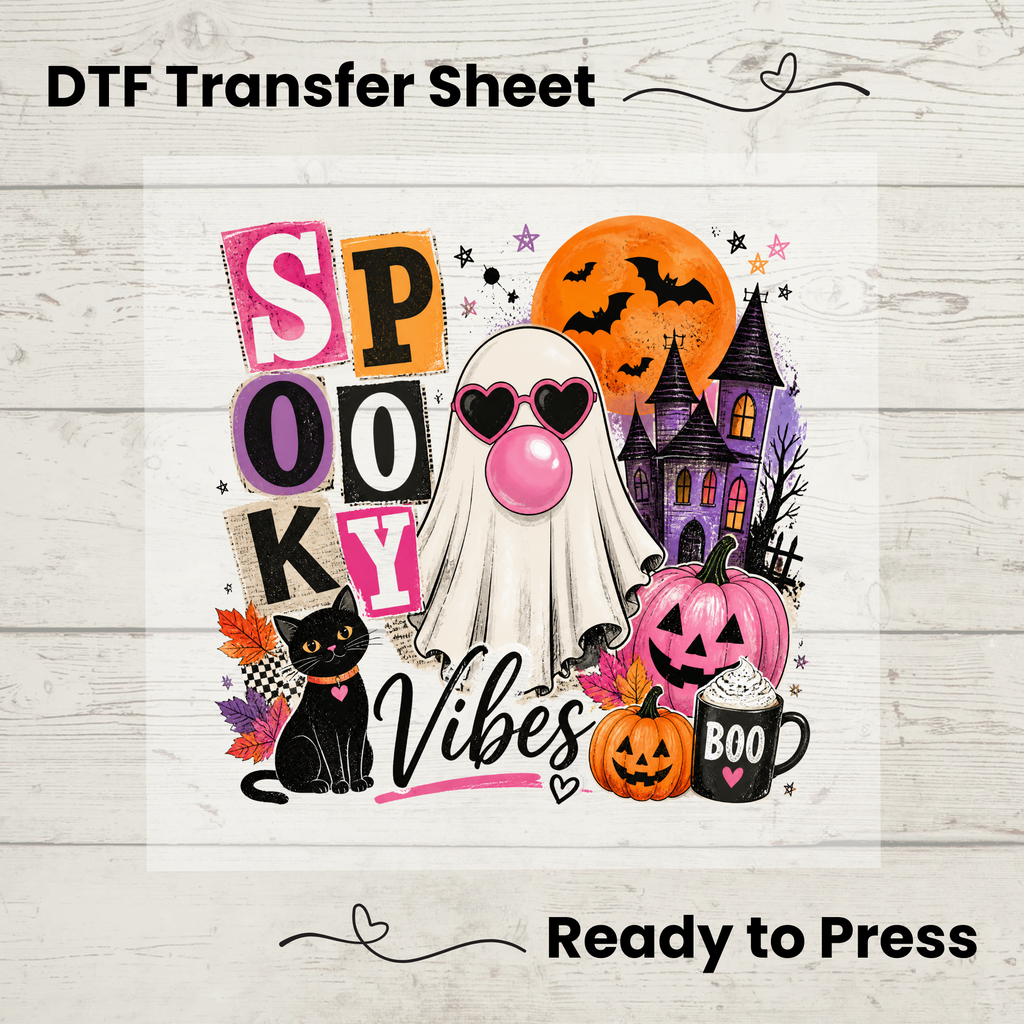 Spooky Vibes Ghost Halloween DTF Transfer: 10"