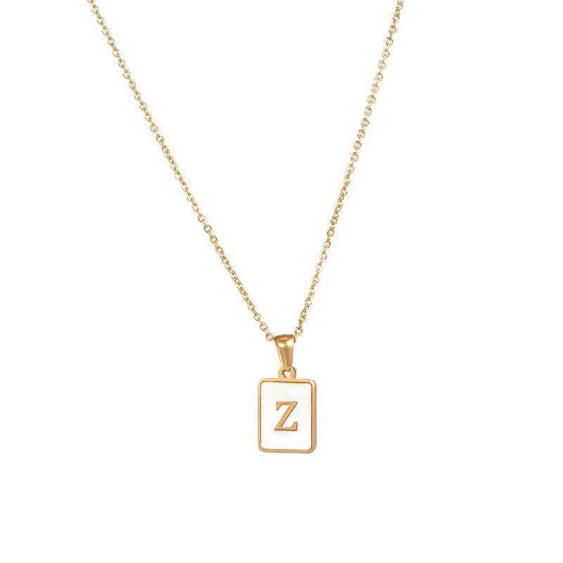 Square Initial 18K Gold-plated Stainless Steel Necklace -FGS: O