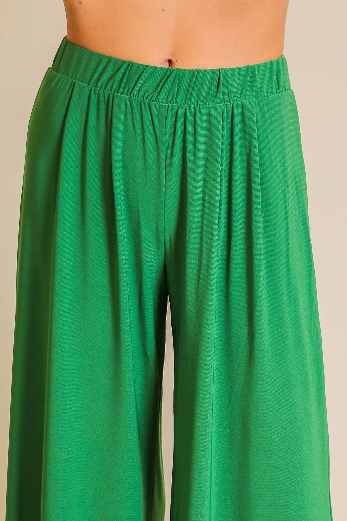 Elastic High Waisted ITY Knit Wide Leg Pants : Fuchsia / XL