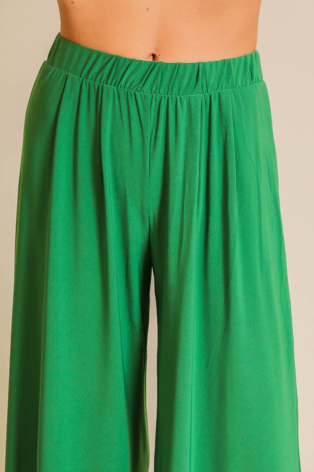 Elastic High Waisted ITY Knit Wide Leg Pants : Fuchsia / L