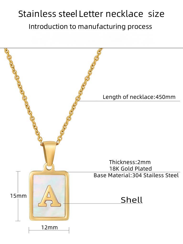 Square Initial 18K Gold-plated Stainless Steel Necklace -FGS: V
