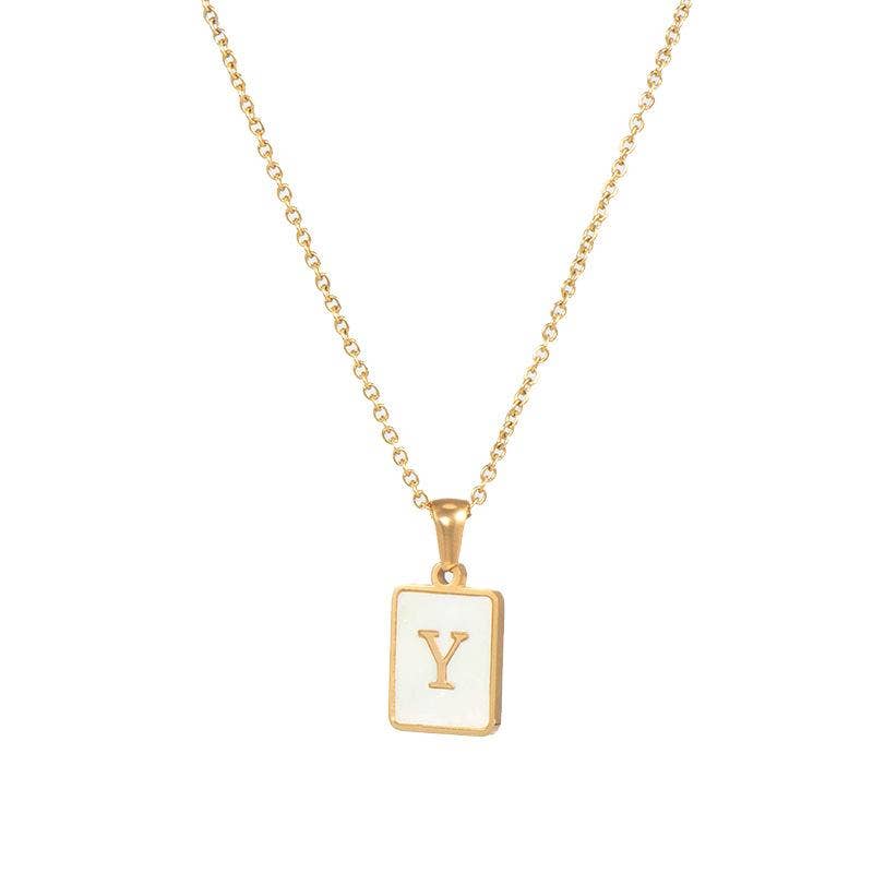 Square Initial 18K Gold-plated Stainless Steel Necklace -FGS: G