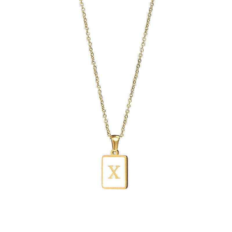 Square Initial 18K Gold-plated Stainless Steel Necklace -FGS: G