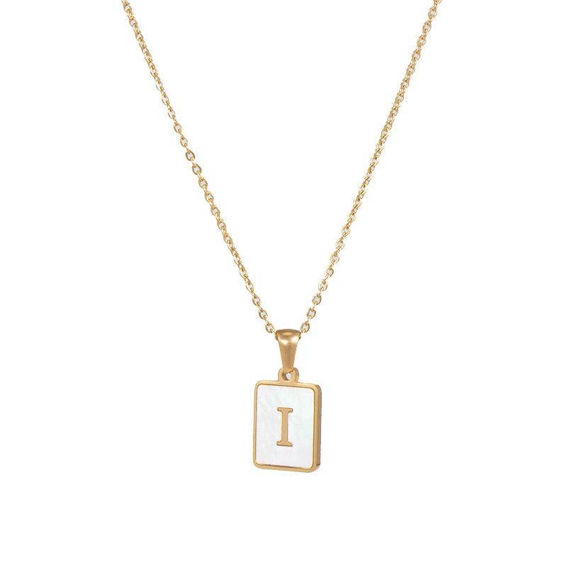 Square Initial 18K Gold-plated Stainless Steel Necklace -FGS: V