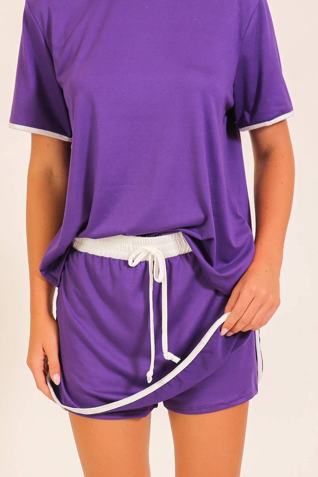 Contrast Trim Knit Game Day Skort Set: Purple/white / L
