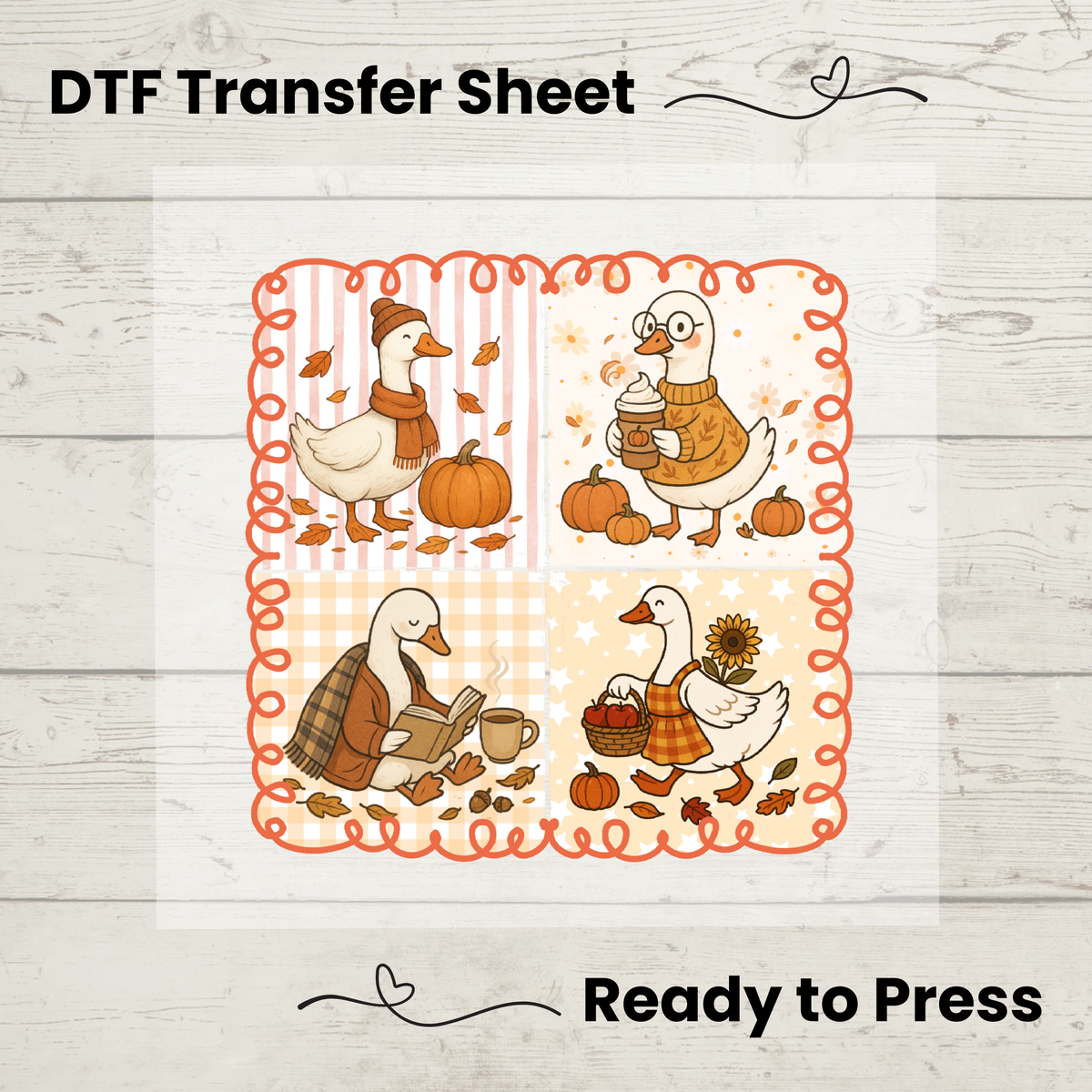 Cute Fall Goose Frame DTF Transfer: 10"