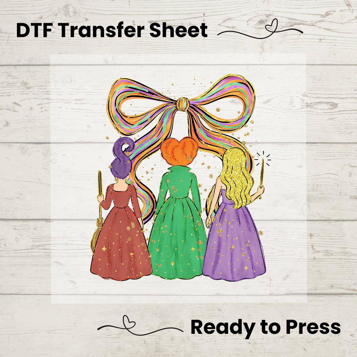Halloween Sisters DTF Transfer – Witchy Fall Design: 10"
