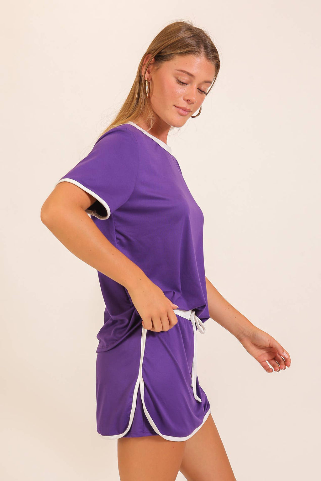 Contrast Trim Knit Game Day Skort Set: Purple/white / S