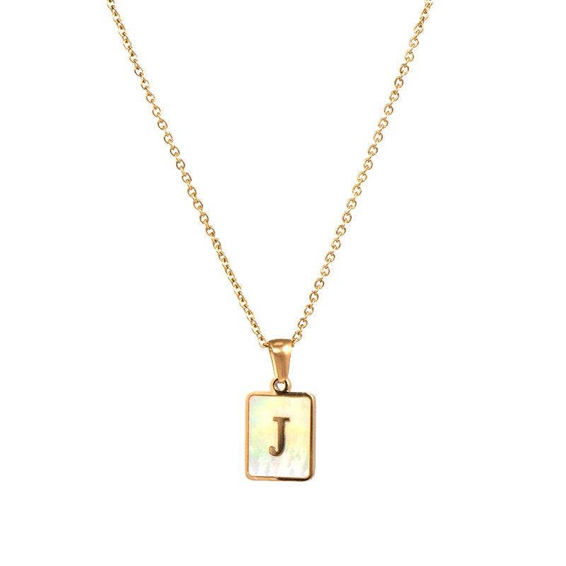 Square Initial 18K Gold-plated Stainless Steel Necklace -FGS: O