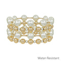 Water Resistant Gold Beaded and Pearl 10MM Set of 4 Stretch Bracelets