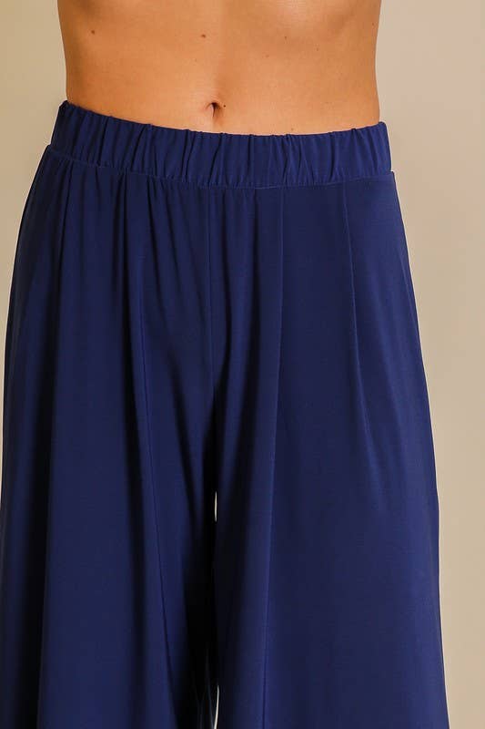 Elastic High Waisted ITY Knit Wide Leg Pants : Black / S