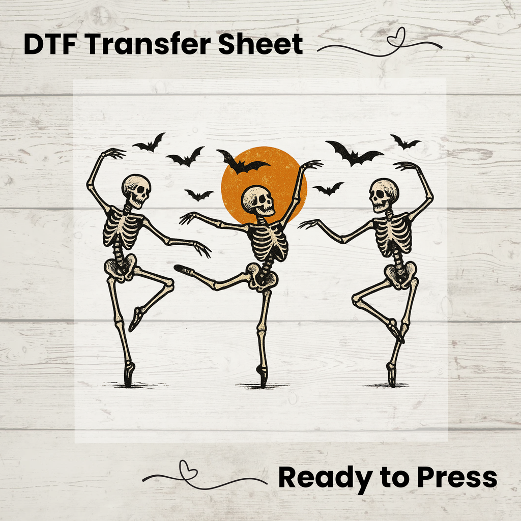 Dancing Skeletons Halloween DTF Transfer: 10"